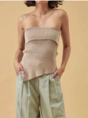 MON RENN Strapless Ribbed Knit Asymmetrical Top | Anthropologie |  Medium | NWOT
